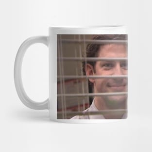 Jim Halpert Smiling Through Blinds Mug